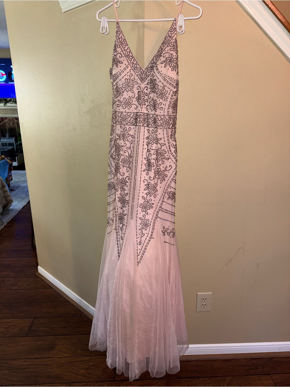Xscape Blush Pink Beaded Mermaid Gown Formal Prom Evening Dress Size 8 - Picture 9 of 17